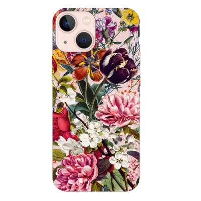 Husa iPhone 13 mini, Silicon Premium, FLOWERS - PINK